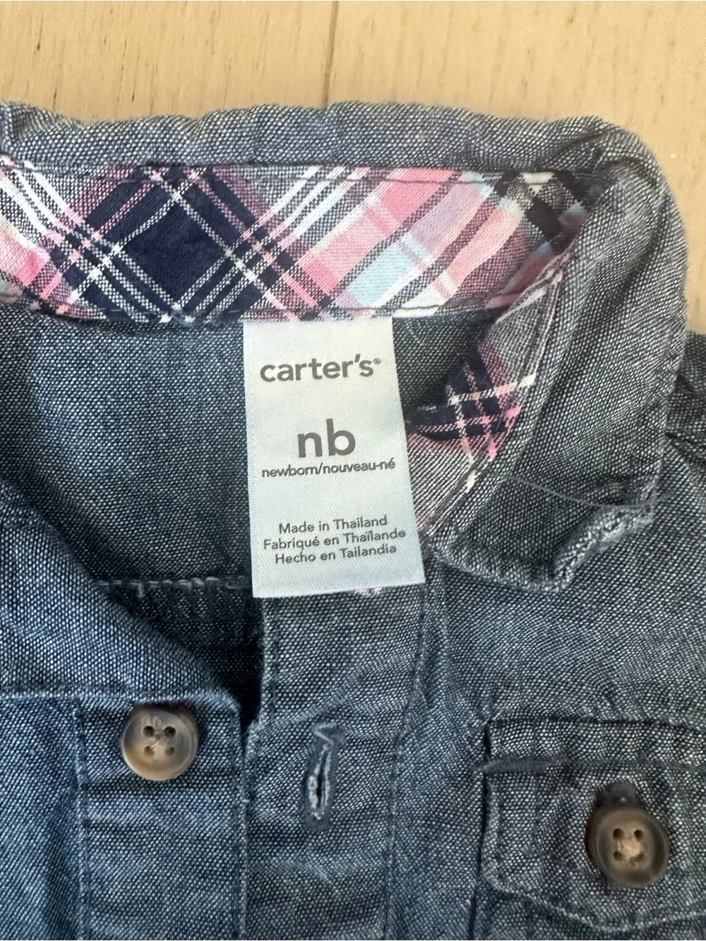 Carter's pack of 2 - Chambray-Style Romper with Pink & Navy Plaid Trim